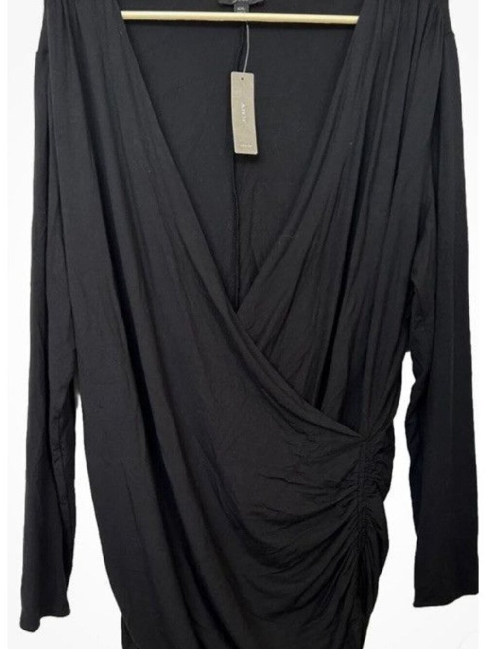 NWT J. Crew Faux Wrap Black Long Sleeve Modal Comfy Pullover Blouse Top Sz XL